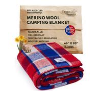Woolly Mammoth Merino Wool Blanket- 66" x 90" 4 lbs Thick, Outdoor/Indoor Throw for Campfire, Picnic, Beach, Van Life, Home- Farmhouse Collection Heavy Duty Insulating Sleep Plaid, Red White & Blue