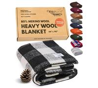 Woolly Mammoth Merino Wool Blanket- 66" x 90" 4 lbs Thick, Outdoor/Indoor Throw for Campfire, Picnic, Beach, Van Life, Home, Army- Farmhouse Collection Heavy Duty Insulating Sleep Plaid, Black/Cream