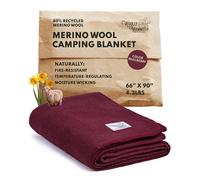 Woolly Mammoth Merino Wool Blanket - Large 66" x 90", 4LBS Camp Blanket | Throw for The Cabin, Cold Weather, Emergency, Dog Camping Gear, Hiking, Survival, Army, Outside, Outdoors - Burgundy