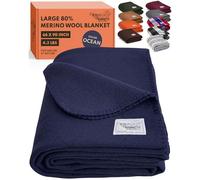 Woolly Mammoth Merino Wool Blanket - Large 66" x 90", 4LBS Camp Blanket | Throw for The Cabin, Cold Weather, Emergency, Dog Camping Gear, Hiking, Survival, Army, Outside, Outdoors - Navy Blue