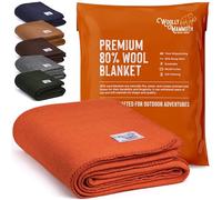 Woolly Mammoth Merino Wool Blanket - Large 66" x 90", 4LBS Camp Blanket | Thick Throw for Cold Weather, Emergency, Camping Gear, Hiking, Survival, Army, Outside, Outdoor Blanket, Twin Size, Orange