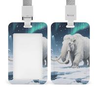 Woolly Mammoth on Tundra ID Badge Holder with Vertical Card Badge Holder Waterproof Plastic Card Sleeve Badges Protector Case Name Tag ID Card Holder for Office Doctor Nurse Teachers