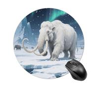 Woolly Mammoth on Tundra Mouse Pad Round Mouse Mat Leather Non-Slip Rubber Base Mousepad Waterproof Computer Mouses Pad for Laptop Wireless Mouses Keyboard Home Office