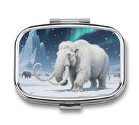 Woolly Mammoth on Tundra pilldispenser with Mirror 2 Compartments Waterproof PillCase for Purse Pocket Non-Slip Grip Travel Medicine Organizer Container Box for Vitamin Fish Oil Supplement