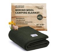 Woolly Mammoth Woolen Company Camping Essentials Merino Wool Blanket - 66in x 90in, Hunter Green, Modern Twill - Thermal Camping Blankets for Adults & Survival Use