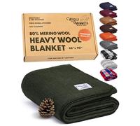 Woolly Mammoth Woolen Company Camping Essentials Merino Wool Blanket - 66in x 90in, Hunter Green, Modern Twill - Thermal Camping Blankets for Adults & Survival Use