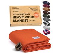 Woolly Mammoth Merino Wool Blanket - Large 66" x 90", 4LBS Camp Blanket | Thick Throw for Cold Weather, Emergency, Camping Gear, Hiking, Survival, Army, Outside, Outdoor Blanket, Twin Size, Orange
