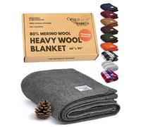 Woolly Mammoth Merino Wool Blanket - Large 66" x 90", 4LBS Camp Blanket | Thick Throw for Cold Weather, Emergency, Camping, Hiking, Survival, Army, Home, Outdoor Blanket, Twin Size Bed, Gray