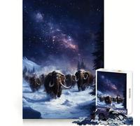 Woolly Mammoths Under The Night Sky 1000 Piece Jigsaw Puzzles for Adults Jigsaw Mental Sharpness Quiet Enjoyment Smooth Edges Heartfelt Gift (38x26cm)
