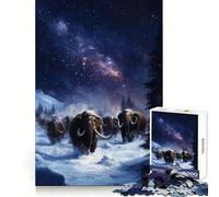 Woolly Mammoths Under The Night Sky 1000-piece Jigsaw Puzzles Logical Skill Mindful Leisure Precise Join Thoughtful Gift (38x52cm)