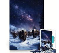 Woolly Mammoths Under The Night Sky Jigsaw 1000 Pieces for Adults Memory Fun Game Expert Cutting Craftsmanship Relaxing Indoor Group Activity (38x26cm)