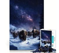 Woolly Mammoths Under The Night Sky Jigsaw Puzzle1000 Pieces Brain Boosting Play Zero Gap Cozy Indoor Entertainment for All (50x75cm)