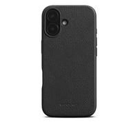 WOOLNUT Leather Case for iPhone 16 - Black - Scandinavian Full-Grain Leather, Compatible with MagSafe, Slim TPU Sides, Soft Microfiber Lining, Raised Edges for Screen & Camera Protection