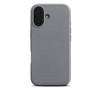 WOOLNUT Leather Case for iPhone 16 - Grey - Scandinavian Full-Grain Leather, Compatible with MagSafe, Slim TPU Sides, Soft Microfiber Lining, Raised Edges for Screen & Camera Protection