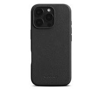 WOOLNUT Leather Case for iPhone 16 Pro - Black - Scandinavian Full-Grain Leather, Compatible with MagSafe, Slim TPU Sides, Soft Microfiber Lining, Raised Edges for Screen & Camera Protection