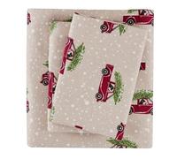 WOOLRICH Cotton Sheet Set Cottage Charms Print, 100% Cotton Flannel Sheets Warm & Fuzzy Bedding Set Full Size Sheets, Fitted Pocket Fits Up to 12" Mattress, Full Tan Cars, 4 Piece