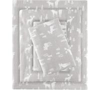 WOOLRICH Cotton Sheet Set Cottage Charms Print, 100% Cotton Flannel Sheets Warm & Fuzzy Bedding Set King Size Sheets, Fitted Pocket Fits Up to 14" Mattress, King Grey Moose, 4 Piece