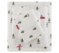 WOOLRICH Cotton Sheet Set Cottage Charms Print, 100% Cotton Flannel Sheets Warm & Fuzzy Bedding Set Queen Size Sheets, Fitted Pocket Fits Up to 14" Mattress, Queen Green Tree Trip 4 Piece