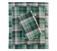 WOOLRICH Cotton Sheet Set Cottage Charms Print, 100% Cotton Flannel Sheets Warm & Fuzzy Bedding Set Queen Size Sheets, Fitted Pocket Fits Up to 14" Mattress, Queen Green Plaid, 4 Piece