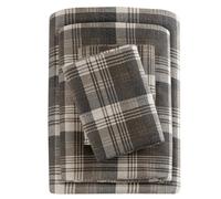 WOOLRICH Flannel 100% Cotton Bed Sheet Set Warm Soft Sheets with 14 Inch Deep Pocket Cabin Lifestyle,Cold Season Cozy Bedding Set,Matching Pillowcase,Queen, Brown Plaid, 4 Piece