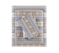 WOOLRICH Flannel 100% Cotton Sheet Set Warm Soft Bed Sheets with 14" Deep Pocket Cabin Lifestyle, Cold Season Cozy Bedding Set, Matching Pillow Case, Queen, Blue Snowflake, 4 Piece
