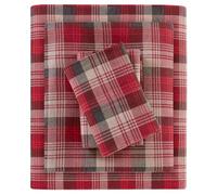 WOOLRICH Flannel 100% Cotton Sheet Set Warm Soft Bed Sheets with 14" Deep Pocket Cabin Lifestyle, Cold Season Cozy Bedding Set, Matching Pillow Case, King, Red Plaid, 4 Piece