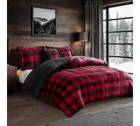 Woolrich Reversible Comforter Set, Polyester, Red/Black Buffalo Check, King