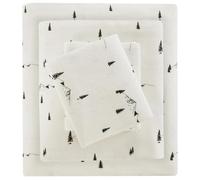 WOOLRICH Sheet Warm & Breathable Cotton Flannel Bedding Bed Sheets, All Elastic Pocket Sheet Set Fits Up to 14'' Mattress, All Season, Lightweight, Soft Cotton Sheets, Queen Black Pine Trees 4 Piece