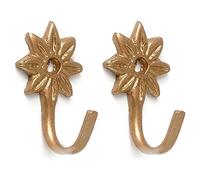 Woolworths Pair of Small Daisy Tie Back Hook Antique Gold Effect