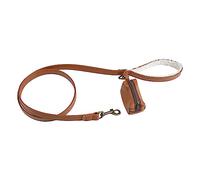 Wooly Imitation Leather Lead and Excrement Bag Dispenser, 125 cm, Cognac/Ecru