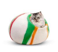 Woolygon Premium Felt Cat Cave Bed - Wool Kitty Beds Handcrafted Kitten Caves Bed for Indoor Cats - Made from 100% Eco-Friendly Merino Wool, Foldable Cat Hidewawy Covered Cat House Pod (Candy Swirl)