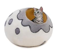 Woolygon Premium Felt Cat Cave Bed - Wool Kitty Beds Handcrafted Kitten Caves Bed for Indoor Cats - Made from 100% Eco-Friendly Merino Wool, Foldable Cat Hidewawy Covered Cat House Pod (Flower Collar)