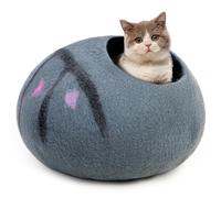 Woolygon Premium Felt Cat Cave Bed - Wool Kitty Beds Handcrafted Kitten Caves Bed for Indoor Cats - Made from 100% Eco-Friendly Merino Wool, Foldable Cat Hidewawy Covered Cat Houses (Enchanted Tree)