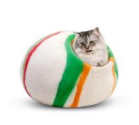 Woolygon Wool Cat Cave Bed Handcrafted from 100% Merino Wool, Eco-Friendly Felt Cat Cave for Indoor Cats and Kittens (Candy Swirl)