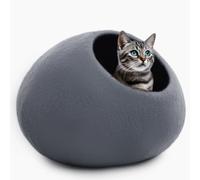 Woolygon Wool Cat Cave Bed Handcrafted from 100% Merino Wool, Eco-Friendly Felt Cat Cave for Indoor Cats and Kittens (Grey)