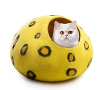 Woolygon Wool Cat Cave Bed Handcrafted from 100% Merino Wool, Eco-Friendly Felt Cat Cave for Indoor Cats and Kittens (Leopard)