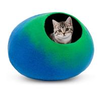 Woolygon Wool Cat Cave Bed Handcrafted from 100% Merino Wool, Eco-Friendly Felt Cat Cave for Indoor Cats and Kittens (Emerald Indigo)