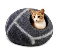 Woolygon Wool Cat Cave Bed Handcrafted from 100% Merino Wool, Eco-Friendly Felt Cat Cave for Indoor Cats and Kittens (Pebble Stripe)