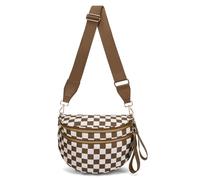 WOOMADA Checkered Crossbody Bag Bum Bag for Women, Fanny Pack Checkered Purse, Belt Bag Sling Bag with Shoulder Strap, Brown Checkerboard, M