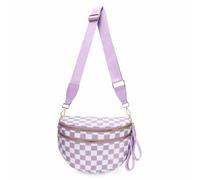 WOOMADA Checkered Crossbody Bag Bum Bag for Women, Fanny Pack Checkered Purse, Belt Bag Sling Bag with Shoulder Strap, Lavender Checkerboard, 12.2x5.5x8.5 inches