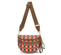 WOOMADA Checkered Crossbody Bag Bum Bag for Women, Fanny Pack Checkered Purse, Belt Bag with Shoulder Strap, Sunset, 12.2x5.5x8.5 inches, 1pcs