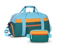 WOOMADA Kids Duffle Bag for Boys or Girls, Kids Overnight Bag with Shoe Compartment＆Wet Pocket, Ideal for School Practice, Sports, Travel, green orange+fanny pack