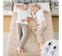 WOOMER Electric Blanket Double Size Dual Control 135 X 190cm, Electric Underblanket with 10 Heat Levels & 12 Hours Auto-Off Timer, Fast Heat Up, Overheat Protection, Machine Washable, Light Brown