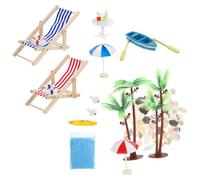 WOONEKY 1 Set Creative Resin Ornament Beach Set Miniature Landscape Accessory for Dollhouse DIY Summer Fairy World Decor with Umbrellas Lounge Chairs Dolphins More