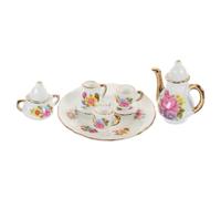 WOONEKY 1 Set Miniature Teapot and Tea Cups Kitchen Play for Dollhouses Floral Design Saucer and Teacup Accessories for Miniature House Decor