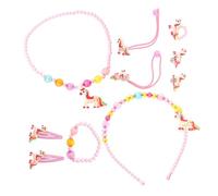 WOONEKY 10-Piece Princess Jewelry Set for Girls Toddler Necklace Bracelet and Hair Accessories Pearl and Colorful Design for Kids Dressing Up