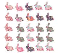 WOONEKY 100pcs Easter Theme Wooden Bunny Buttons, 3.2x3.1cm Two-Hole Rabbit Shape DIY Sewing Buttons, Colorful Mixed Pack for Easter Crafts and Sewing Projects Random Color
