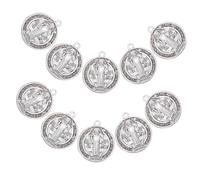 WOONEKY 10pcs Metal Tag Cross Catholic Rosary Beads Diy Necklace Pendant Charms for Saint Benedict Medal Jewelry Making