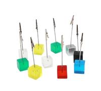 WOONEKY 10pcs Resin Cube Photo Holder Clips with Flexible Wire Cable Stainless Steel Memo Paper Note Display Stands for Desktop Office Decor Random Colors Cube Base Random Color