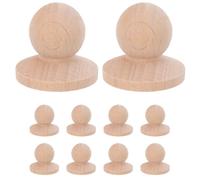 WOONEKY 10Pcs Unfinished Solid Wood Round Drawer Pull Knobs with Base, Natural Polished Lacquer-Free Cabinet Handles for Wardrobe and Furniture Replacement